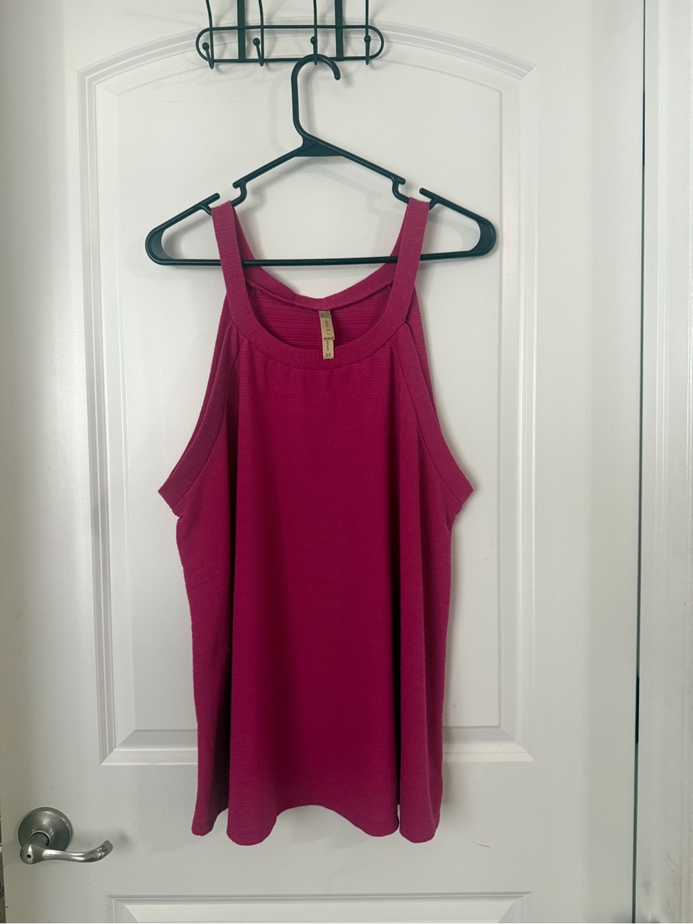 Ribbed Magenta Tank Top with High Neck